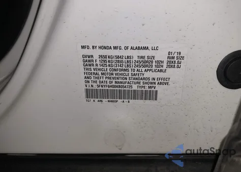 2019 Honda Pilot Elite из США, поврежденный, VIN 5FNYF6H08KB054725